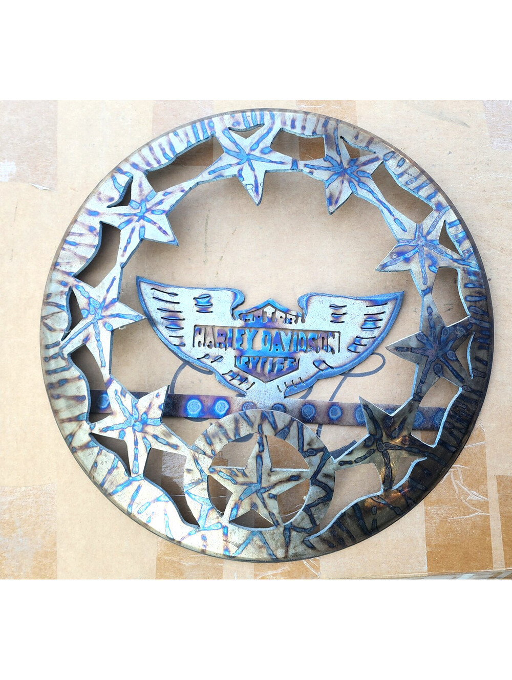 18" Harley Davidson Vintage Metal Wall Art Sign Rustic Star Western Garage Decor